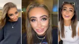 Three-panel TikTok montage of a young made-up woman talking to camera about "girl math"