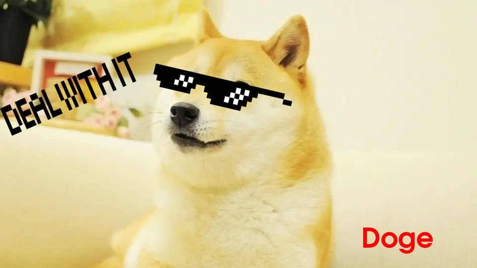 A landscape Doge remix with pixel sunglasses and a Deal With It caption
