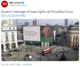 Queen Elizabeth "We will meet again" billboard at London's Piccadilly Circus