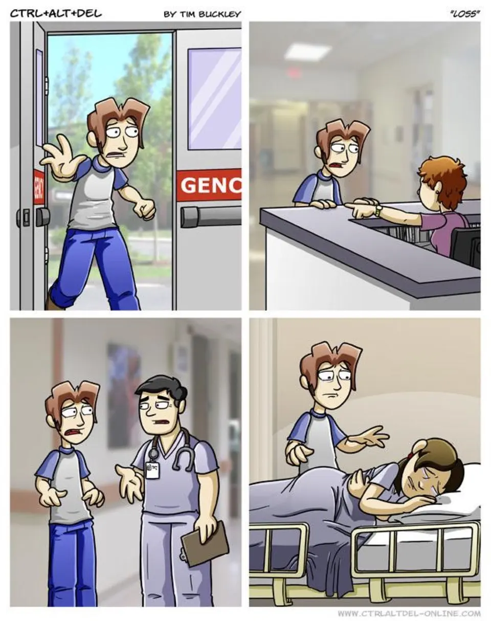 The original Ctrl+Alt+Del "Loss" four-panel hospital comic
