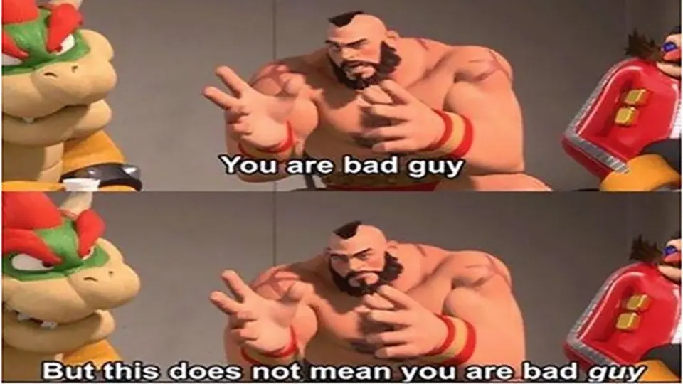 Zangief from Wreck-It Ralph at the Bad-Anon support group, saying "you are bad guy"