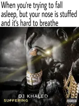 Caption "When you're trying to fall asleep, but your nose is stuffed" above an album cover of a bejewelled man