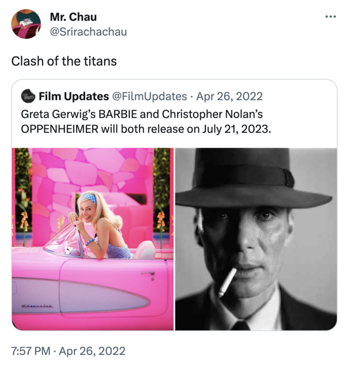 Barbie vs Oppenheimer meme example