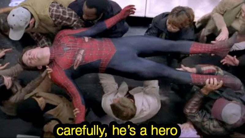 Carefully He's a Hero meme