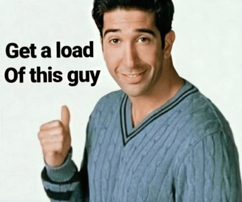 A person pointing and laughing in a 'get a load of this guy' pose