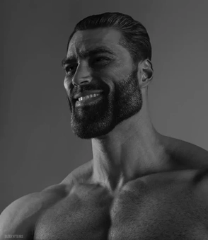 Stylized high-contrast black-and-white portrait of an extremely chiseled man