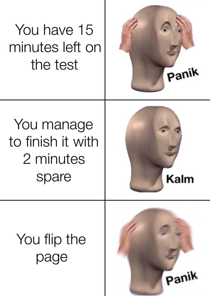 Three-panel Meme Man cycling panik, kalm, panik